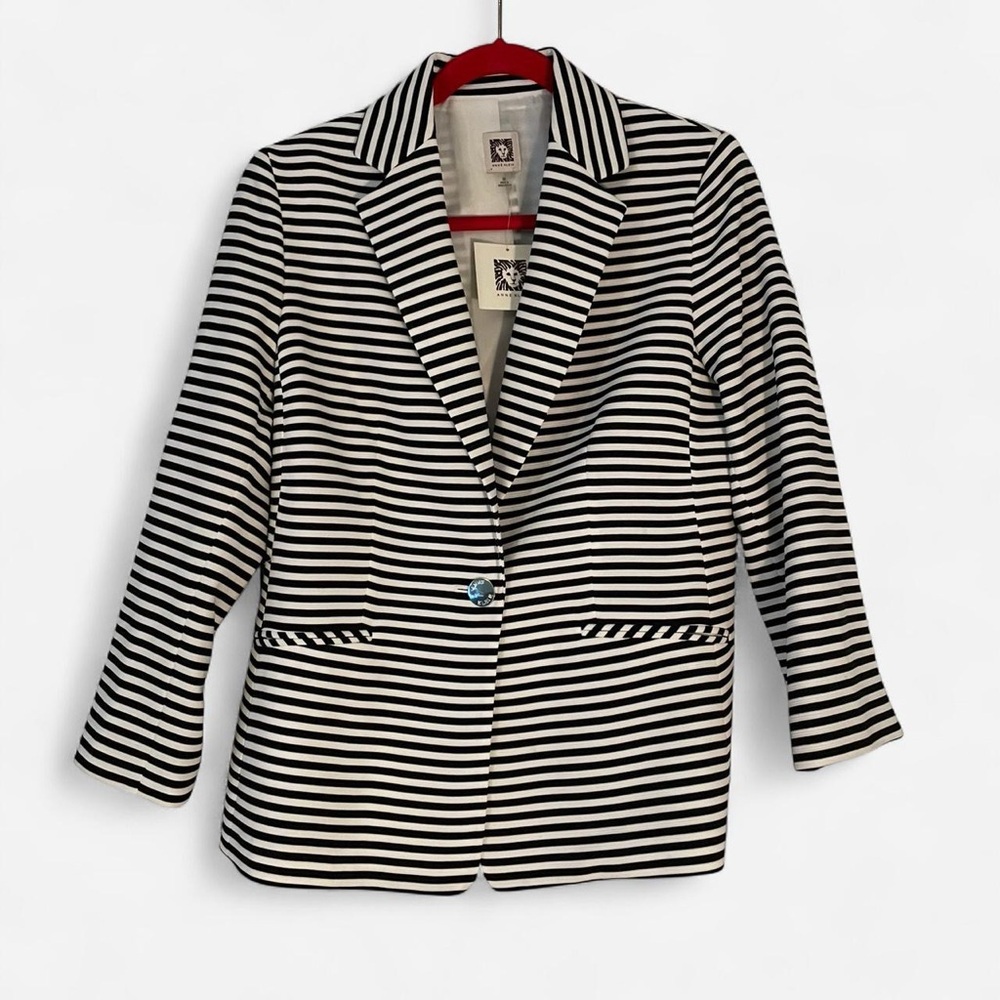 Anne Klein Black and White Striped Blazer, size M